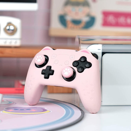 Nintendo Switch Pro Controller Lyserødt Silikone Skin med Katteører