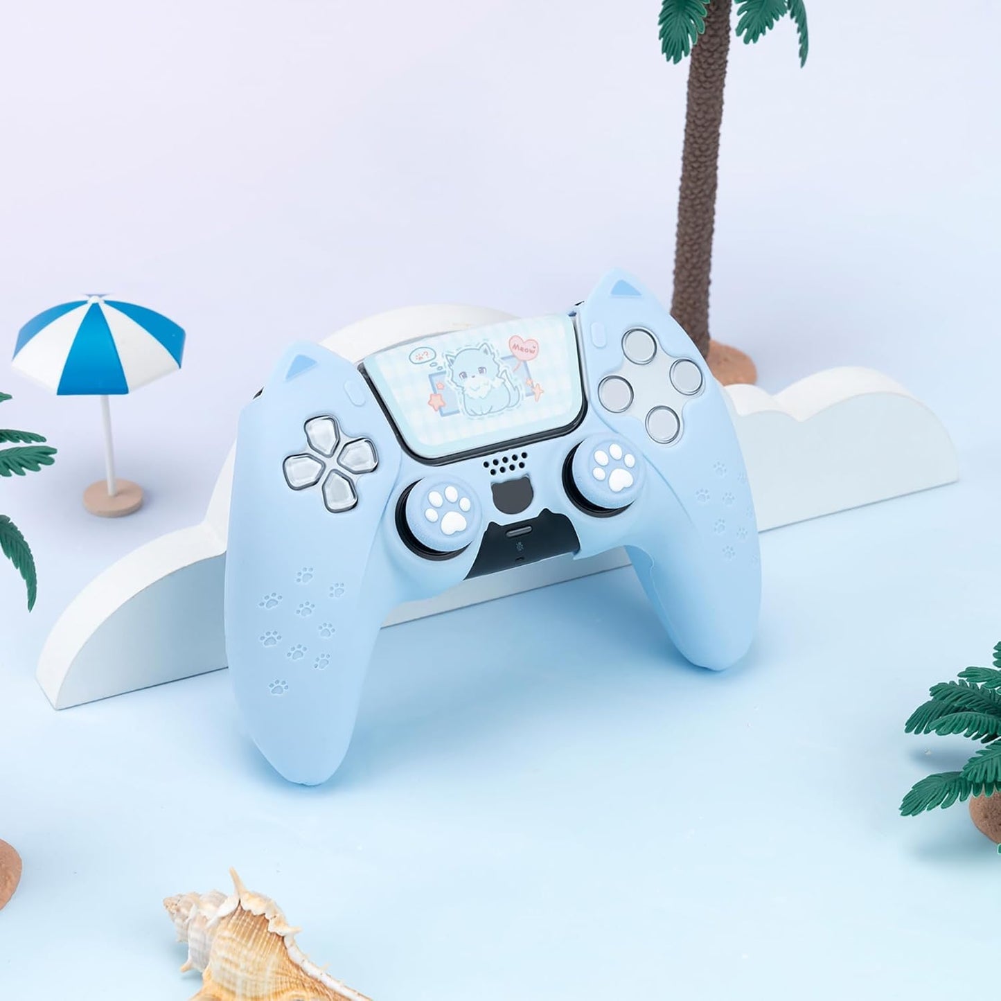 PS5 Controller Lyseblåt Silikone Skin med Katteører