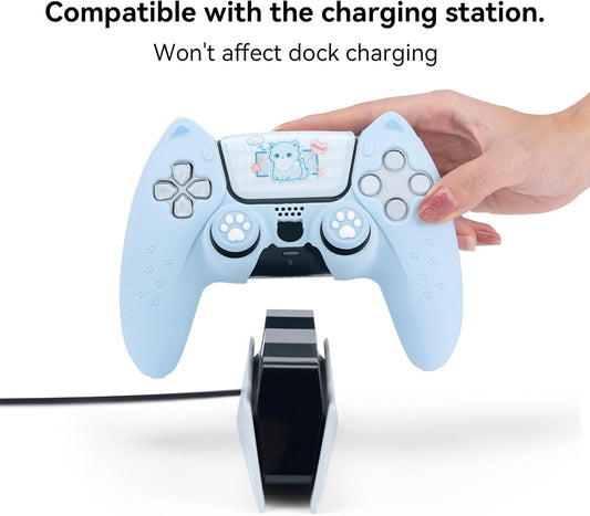 PS5 Controller Lyseblåt Silikone Skin med Katteører