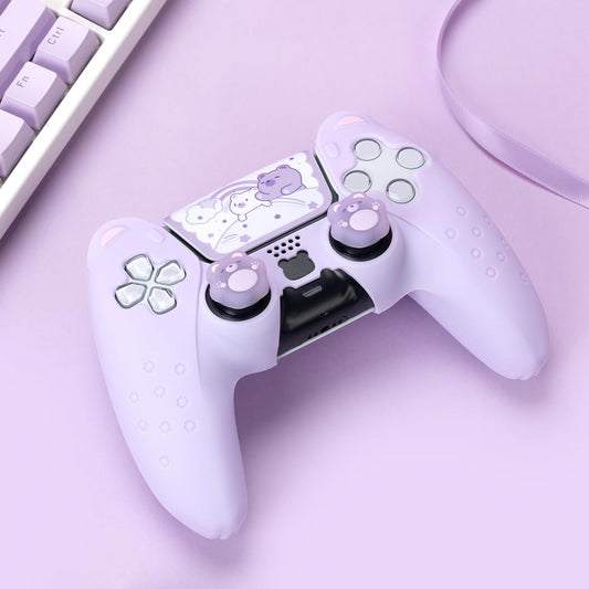 PS5 Controller Cute Bear Lilla Silikone Skin