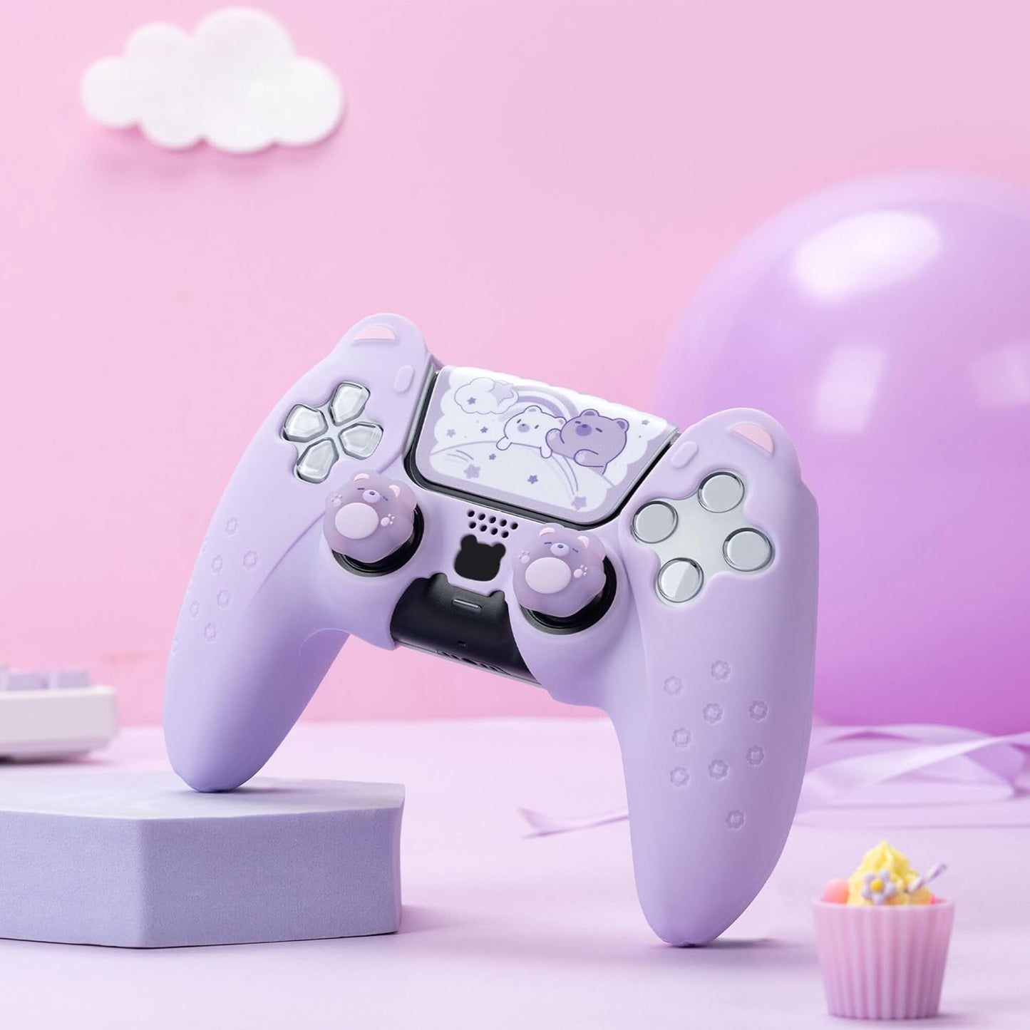 PS5 Controller Cute Bear Lilla Silikone Skin