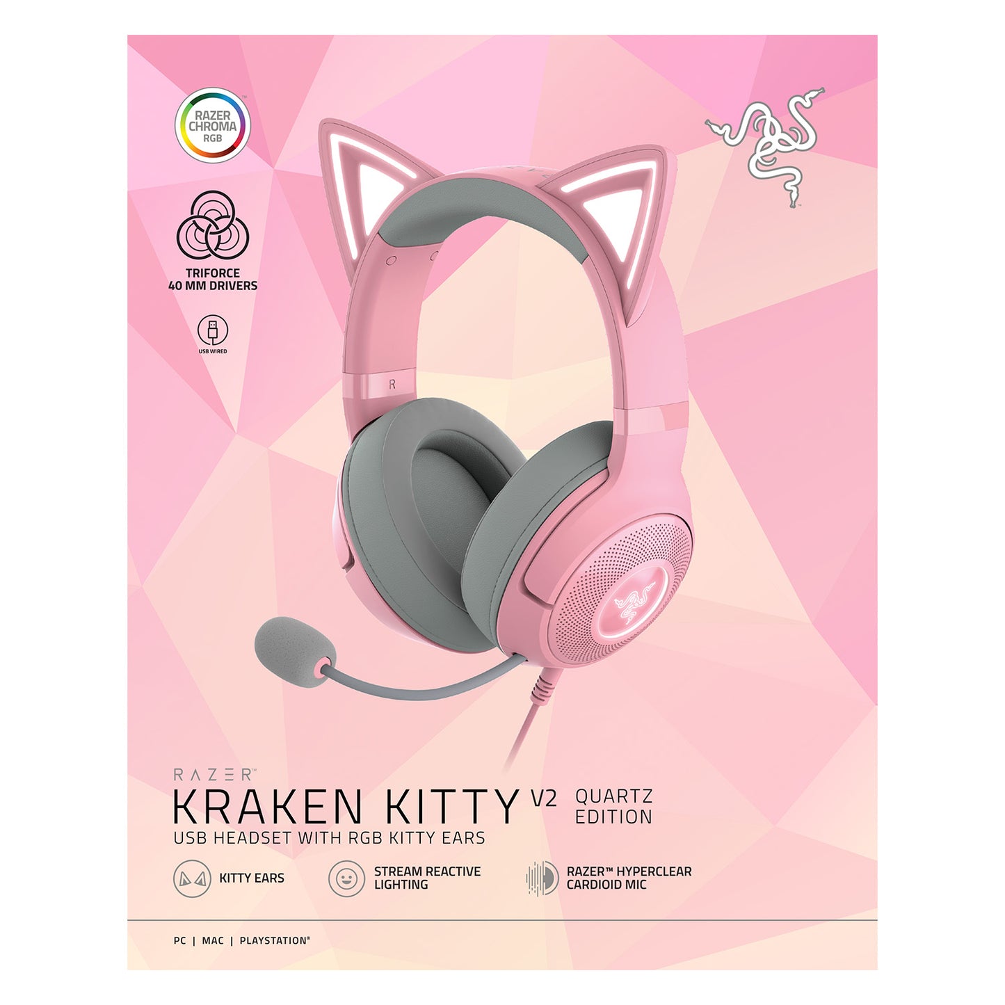 Razer Kraken Kitty V2 - Quartz Pink | Wired gaming headset