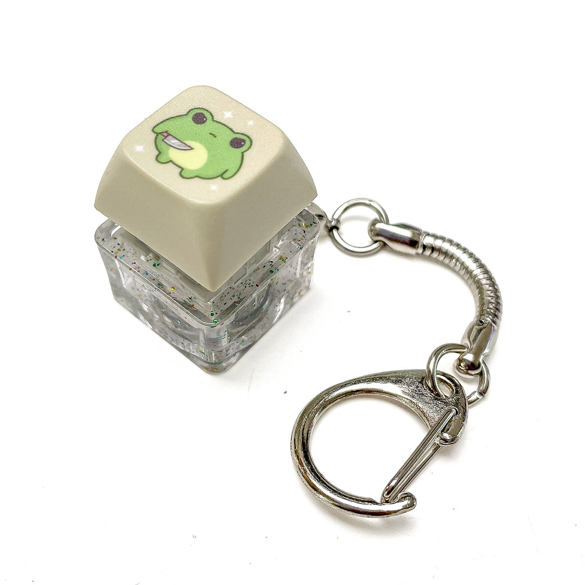 Lysegrå keycap clicker fidget nøglering med lys