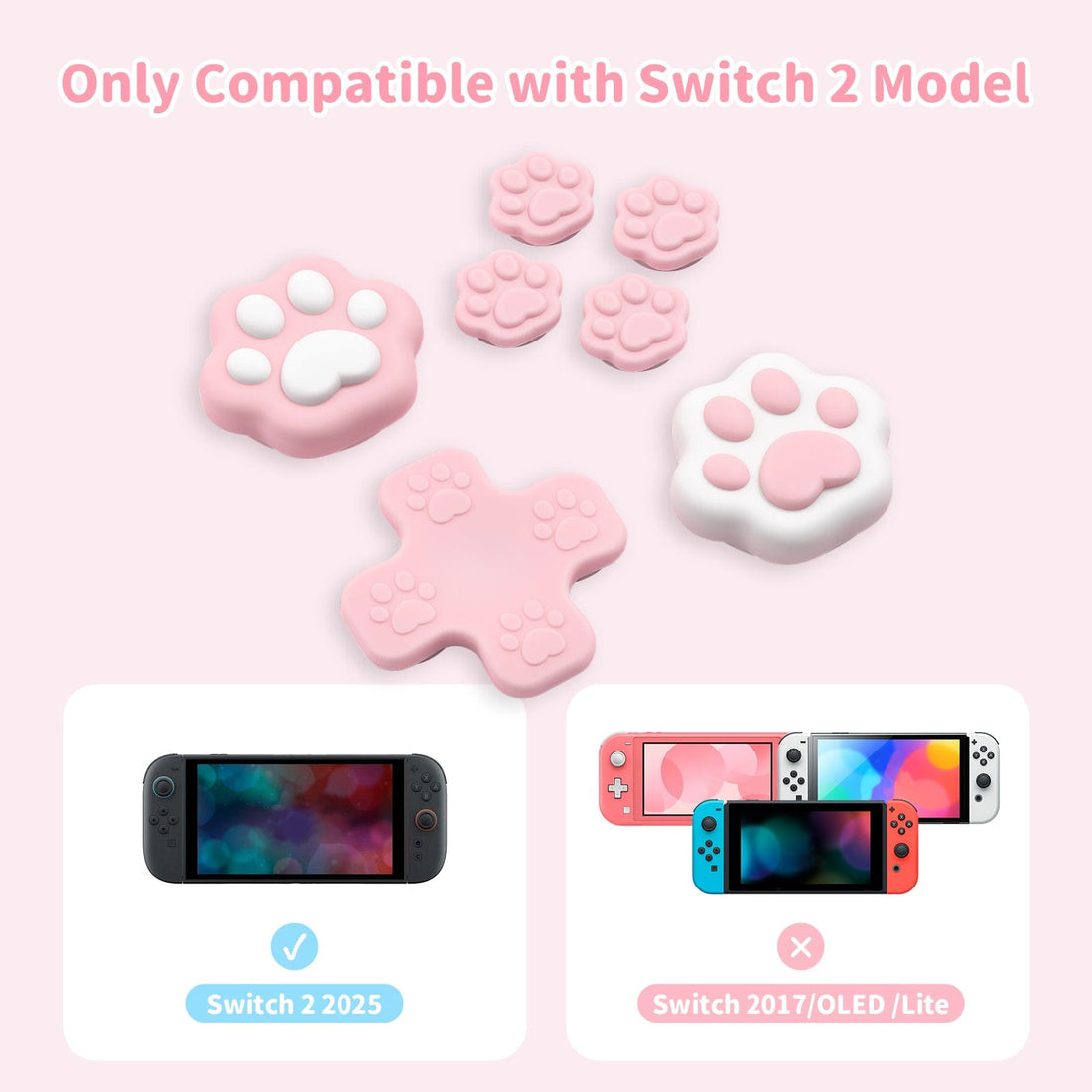 Lyserøde kattepoter - Thumb Grips til Nintendo Switch 2