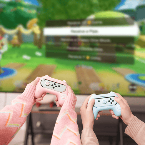Nintendo Switch Joycon Grips med Katteører i Lyseblå og Lyserød (sæt med 2 stk)