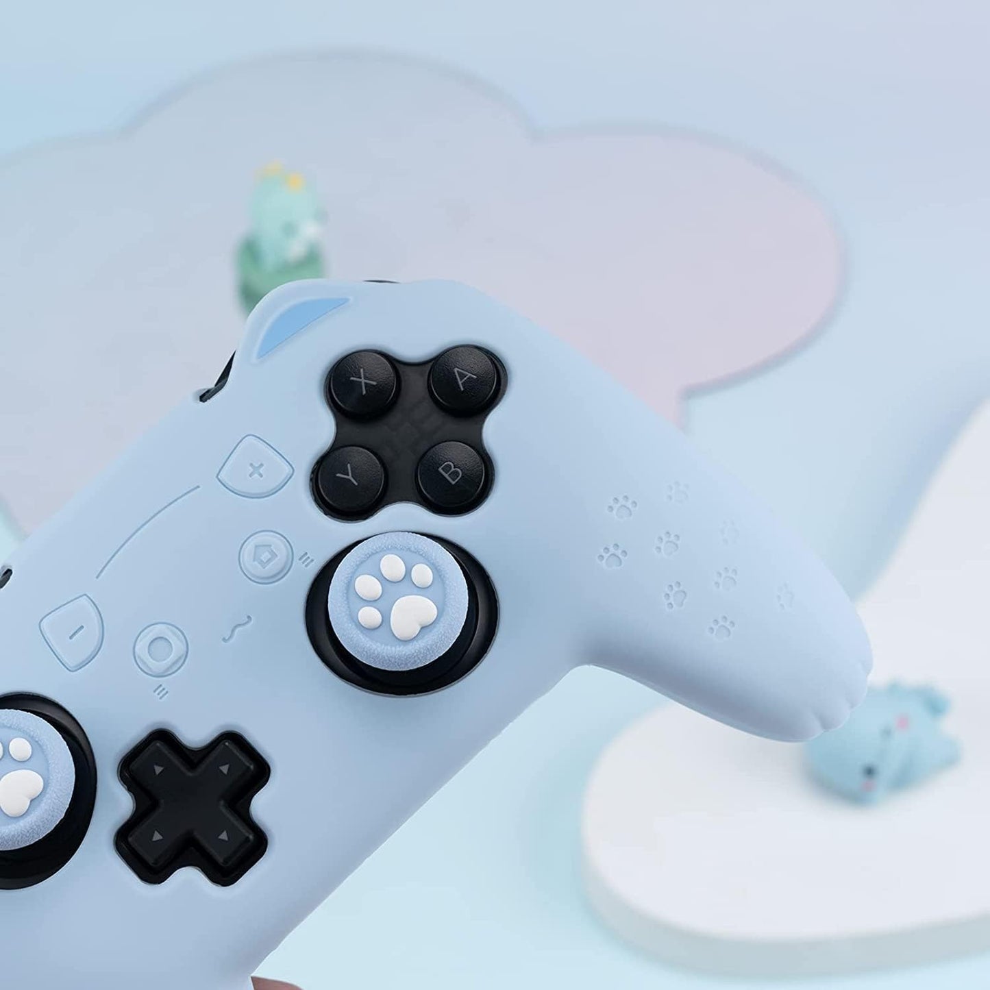 Nintendo Switch Pro Controller Blue Silicone Skin with Cat Ears