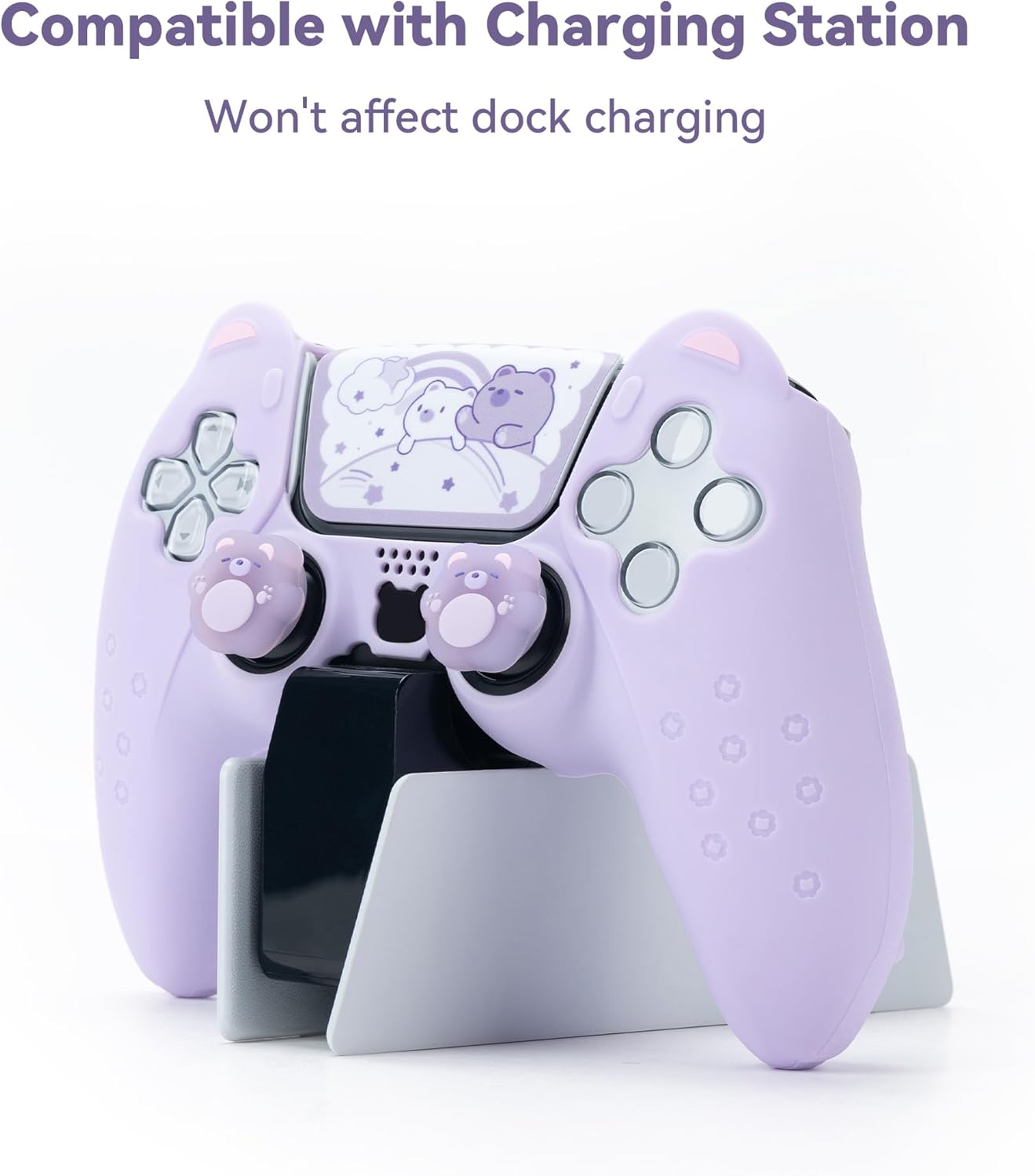 PS5 Controller Cute Bear Lilla Silikone Skin