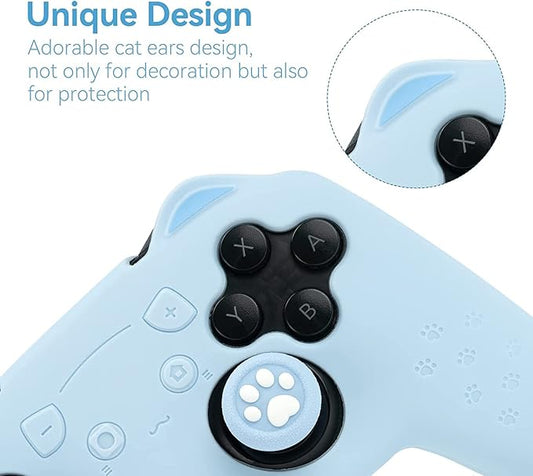 Nintendo Switch Pro Controller Blå Silikone Skin med Katteører