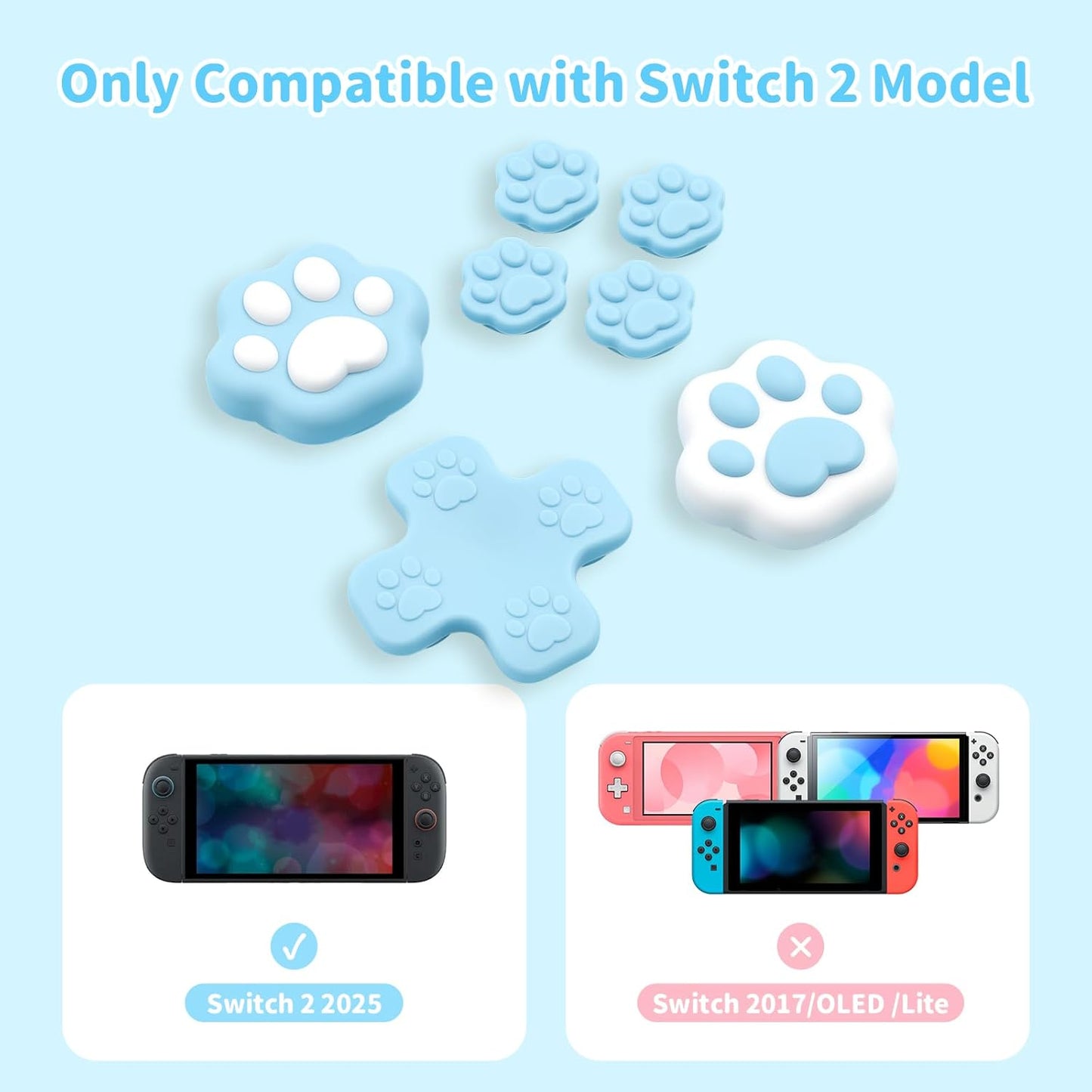 Blå kattepoter - Thumb Grips til Nintendo Switch 2