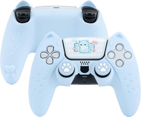 PS5 Controller Lyseblåt Silikone Skin med Katteører