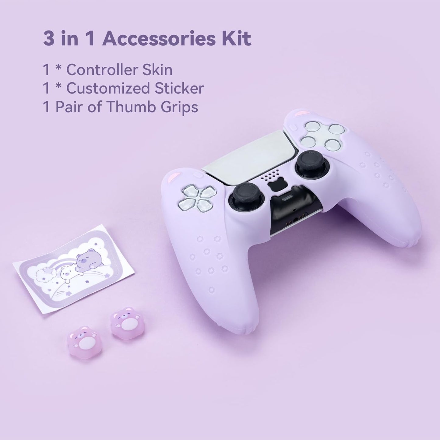 PS5 Controller Cute Bear Lilla Silikone Skin