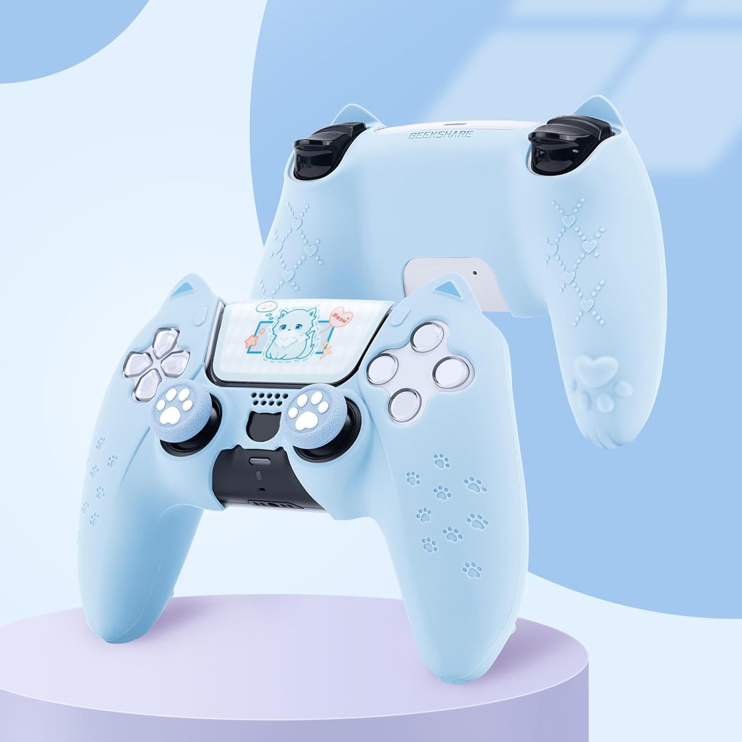PS5 Controller Lyseblåt Silikone Skin med Katteører