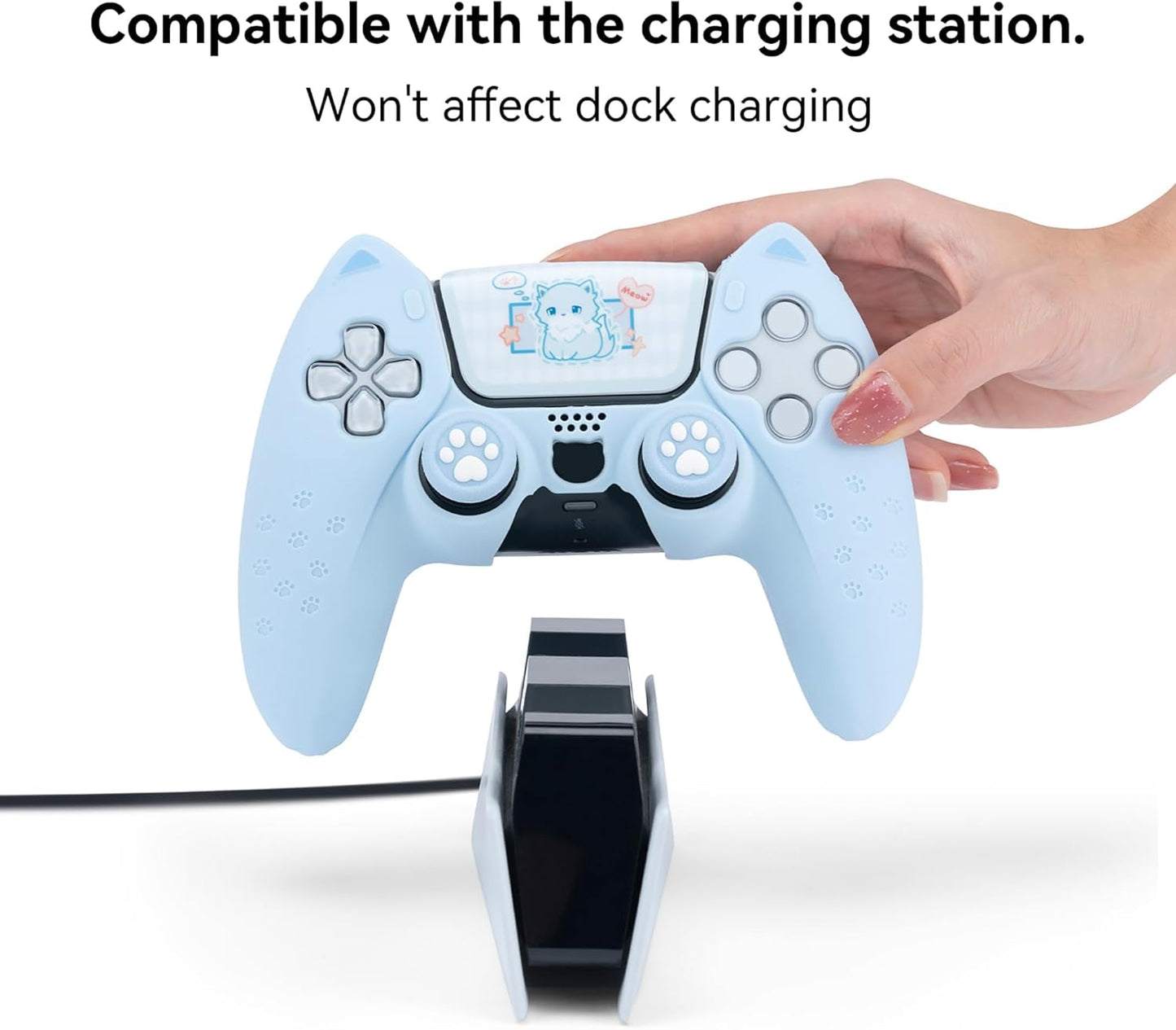 PS5 Controller Lyseblåt Silikone Skin med Katteører