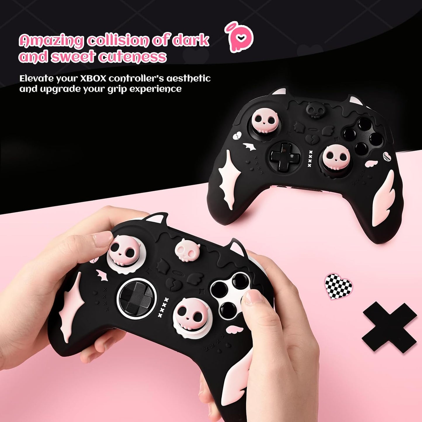 Xbox Series X|S-controller Sweetheart Skull Sort og Lyserødt Silikone Skin