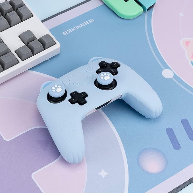 Nintendo Switch Pro Controller Blue Silicone Skin with Cat Ears