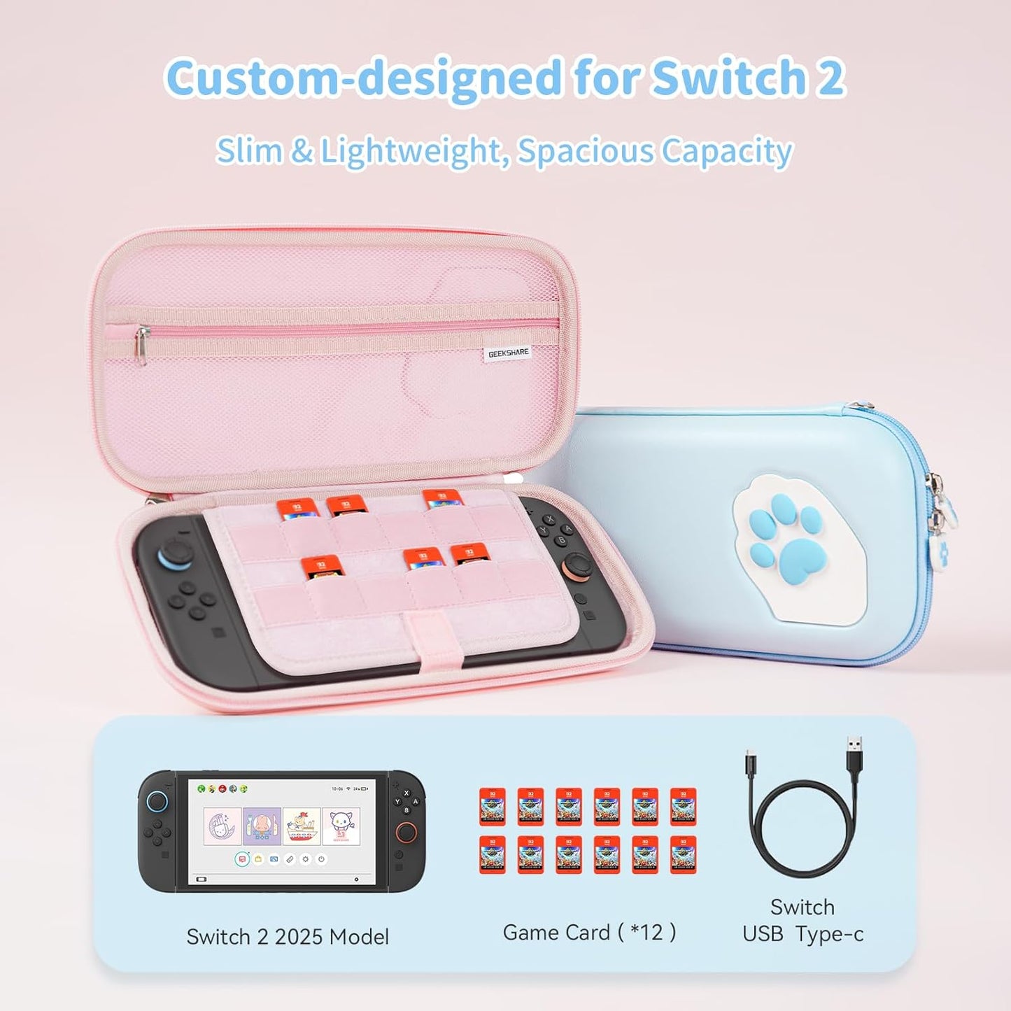 Nintendo Switch 2 kattepote etui i blå