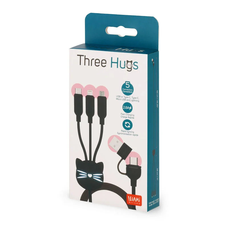 3-i-1 synkroniserings- og ladekabel - Three Hugs