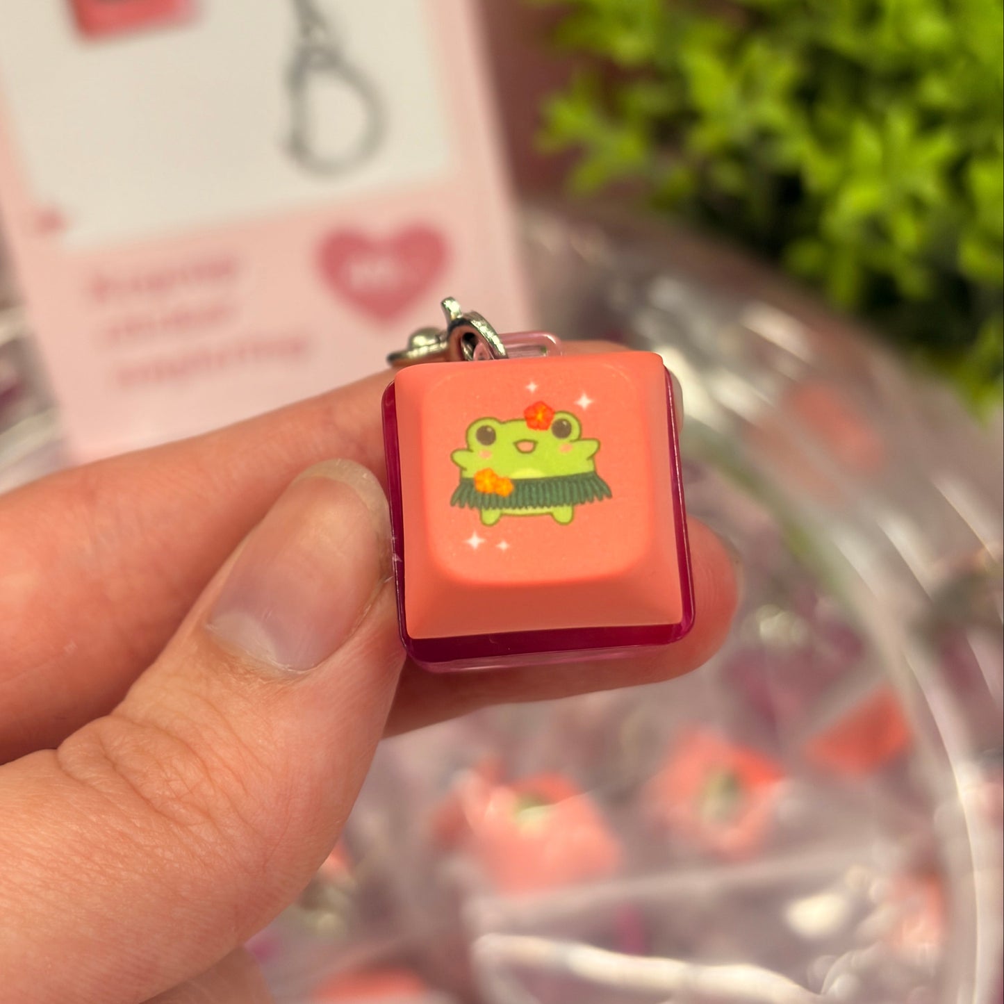 Rød keycap clicker fidget nøglering med lys