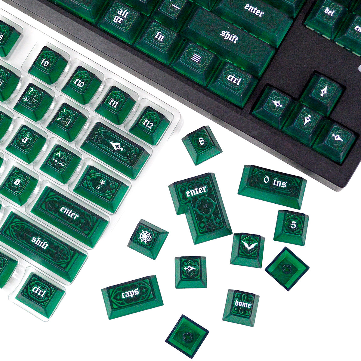 Gothic Emerald Green keycaps – 125 keys for Danish, Norwegian, Swedish ...
