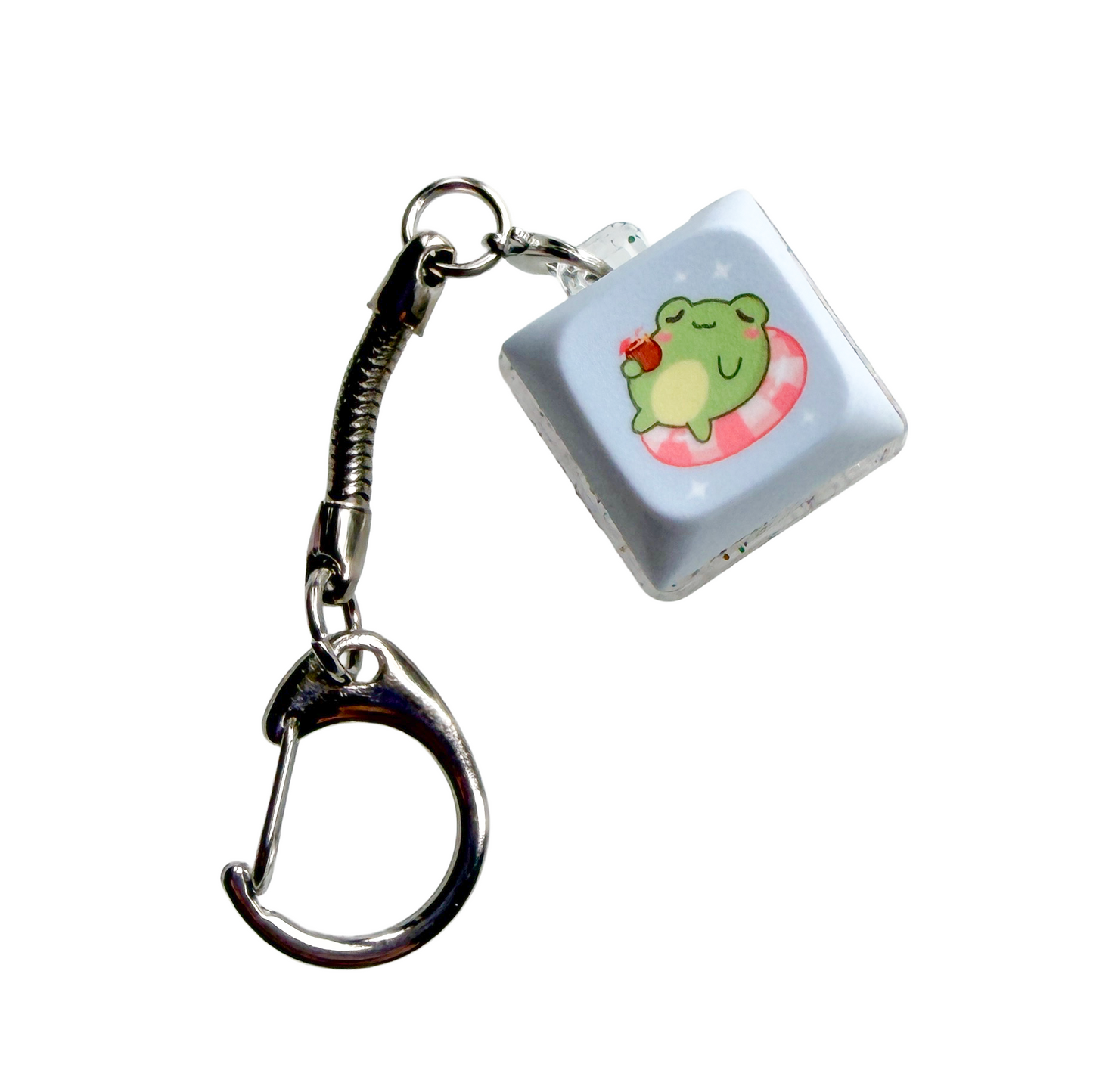 Light blue keycap clicker fidget keychain with light