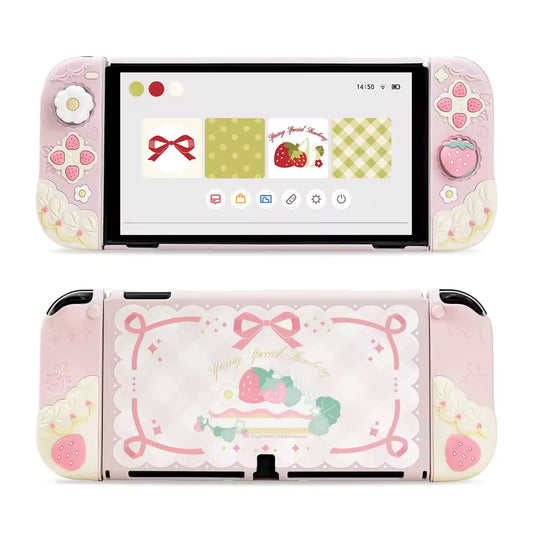 Nintendo Switch OLED Cream Strawberry silikoneskin pink