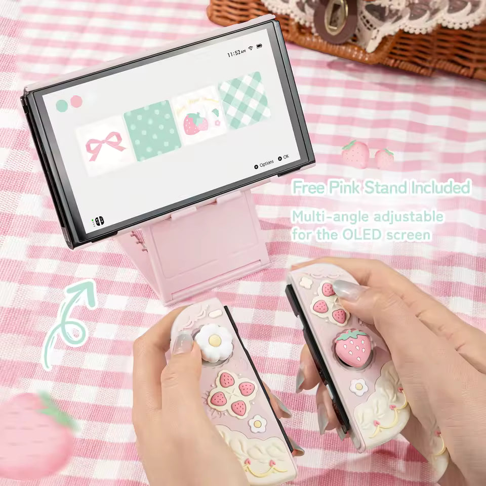 Nintendo Switch OLED Cream Strawberry silicone skin pink