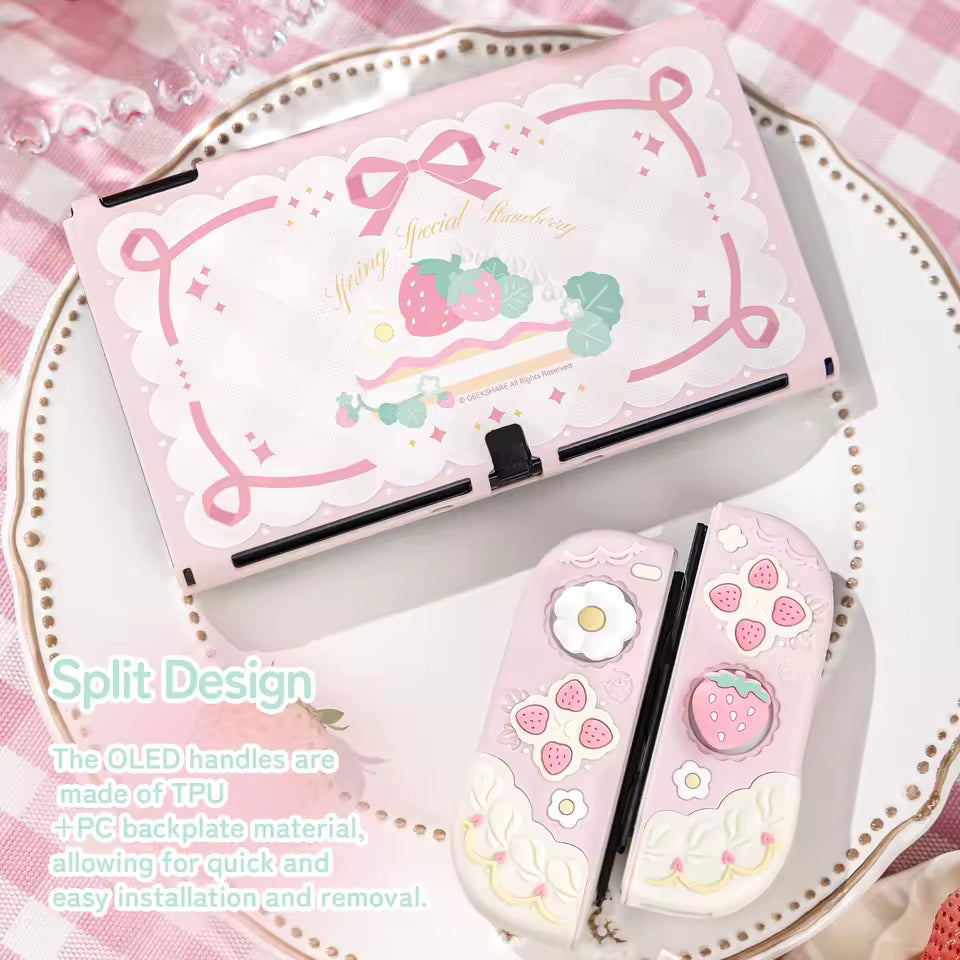 Nintendo Switch OLED Cream Strawberry silicone skin pink
