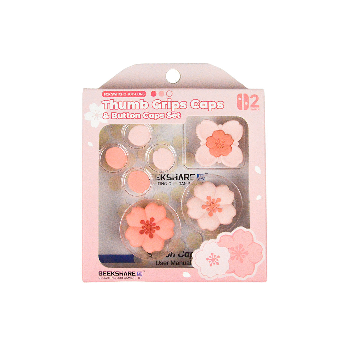 Sakura blomster med mini button caps - 4 pak Thumb Grips til Nintendo Switch 2
