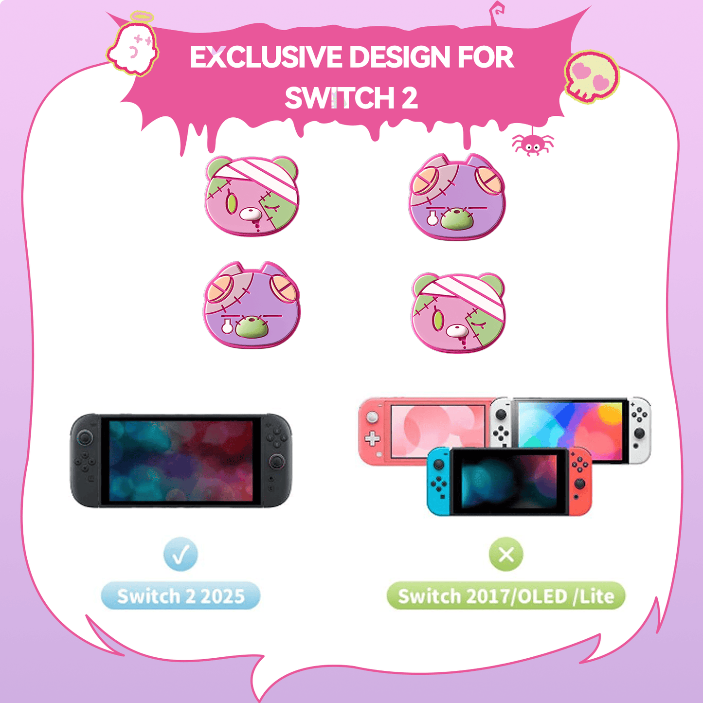 Cute zombie - 4 pak Thumb Grips til Nintendo Switch 2