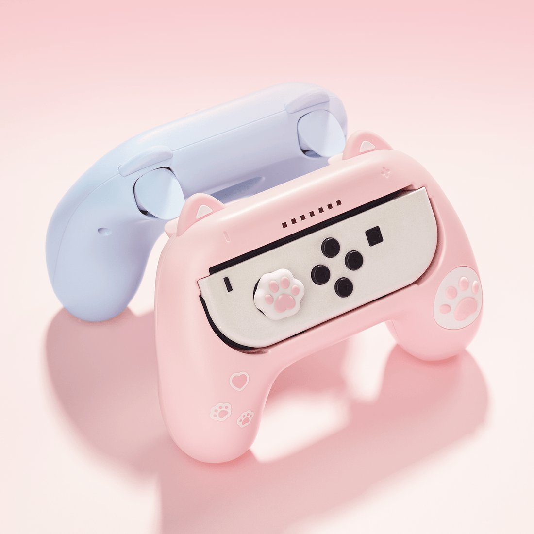 Nintendo Switch Joycon Grips med Katteører i Lyseblå og Lyserød (sæt med 2 stk)