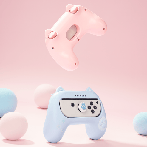 Nintendo Switch Joycon Grips med Katteører i Lyseblå og Lyserød (sæt med 2 stk)