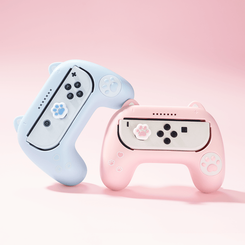 Nintendo Switch Joycon Grips med Katteører i Lyseblå og Lyserød (sæt med 2 stk)