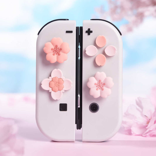 Sakura blomster med mini button caps - 4 pak Thumb Grips til Nintendo Switch 2